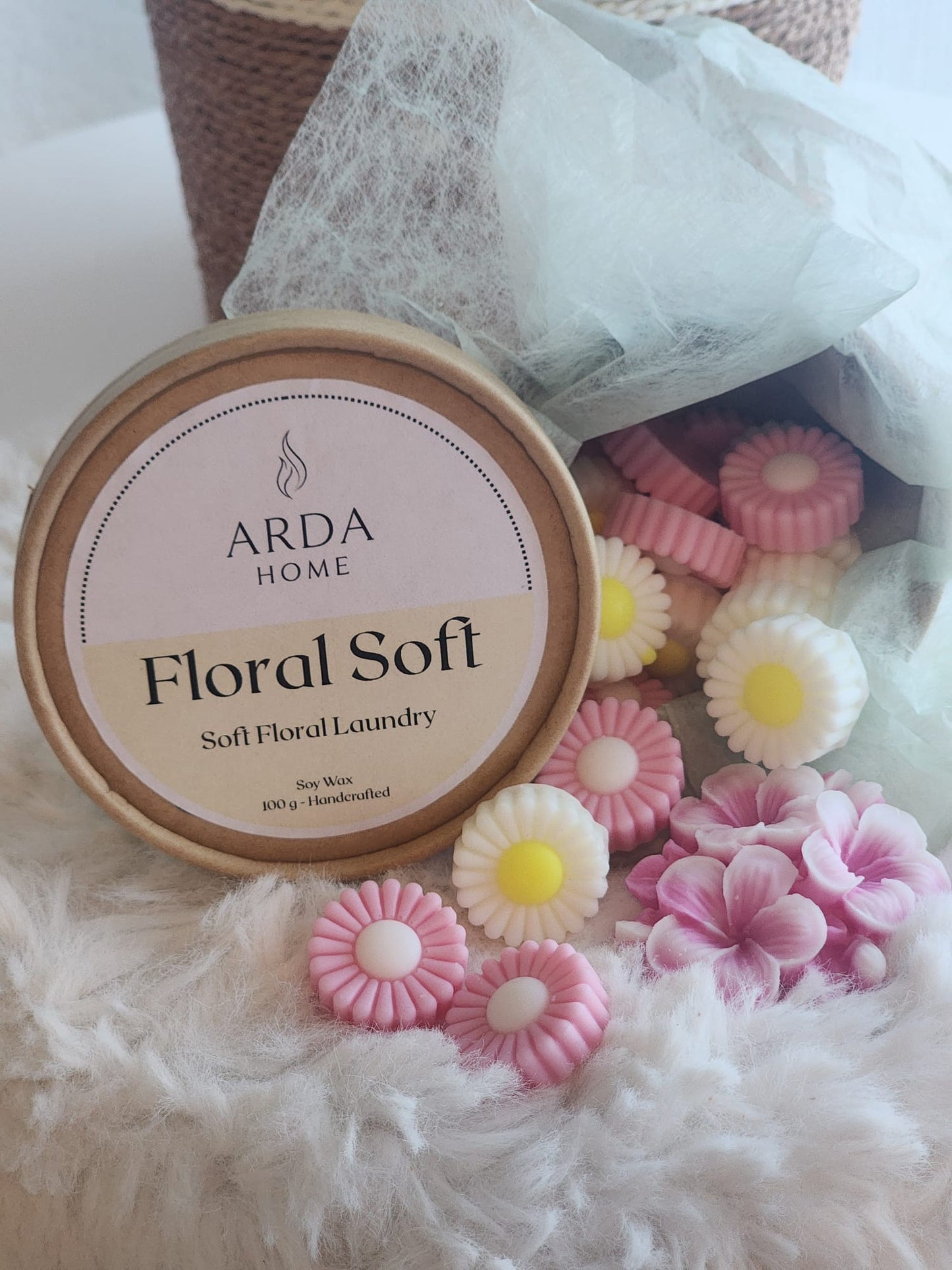 Wax melts en figuras Floral Soft con aroma Soft Floral Laundry de ARDA HOME.