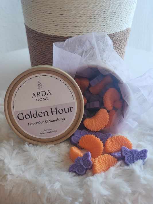 Wax melts en figuras Golden Hour con aroma Lavender & Mandarin de ARDA HOME.