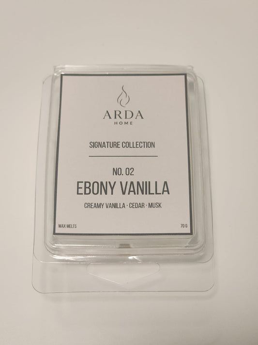 Packaging de la tableta de wax melts Nº02 Ebony Vanilla de ARDA HOME.
