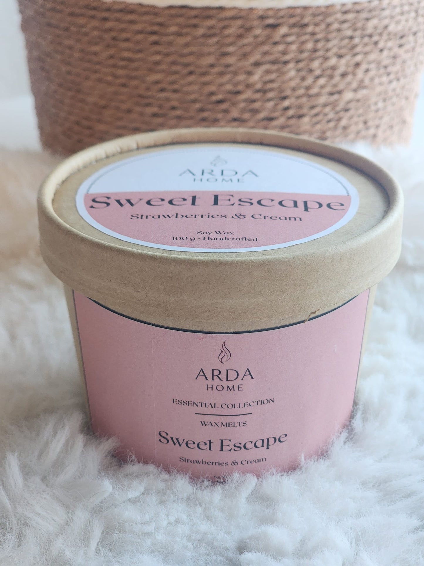 Presentación de los wax melts Sweet Escape de ARDA HOME con aroma Strawberries & Cream.